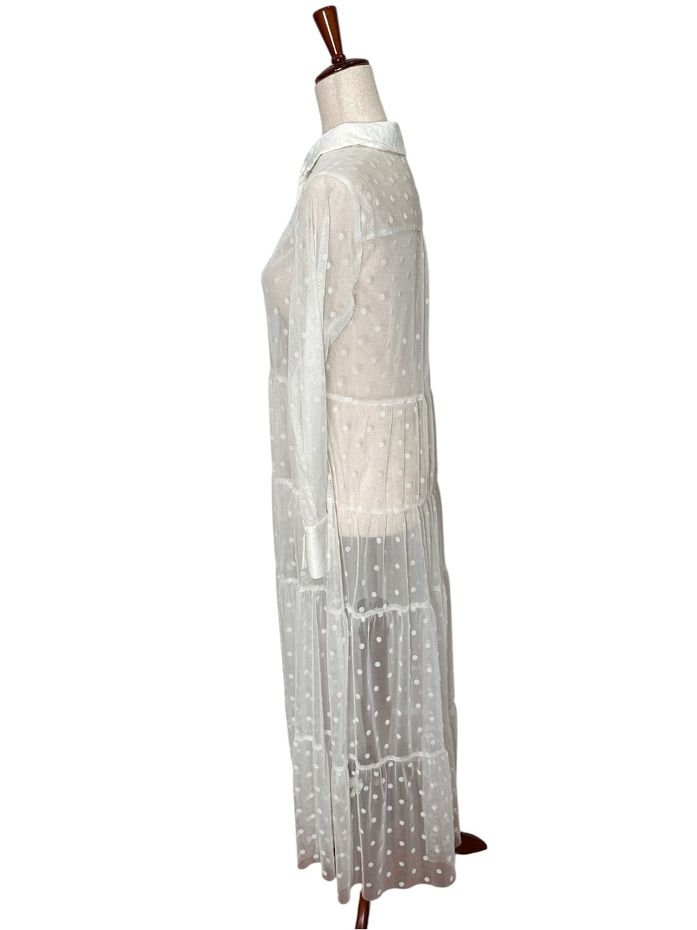 Zara Bloggers Fave Sheer White Tulle Polka Dot Maxi Shirt Dress. Divine. Size M - Picture 11 of 16